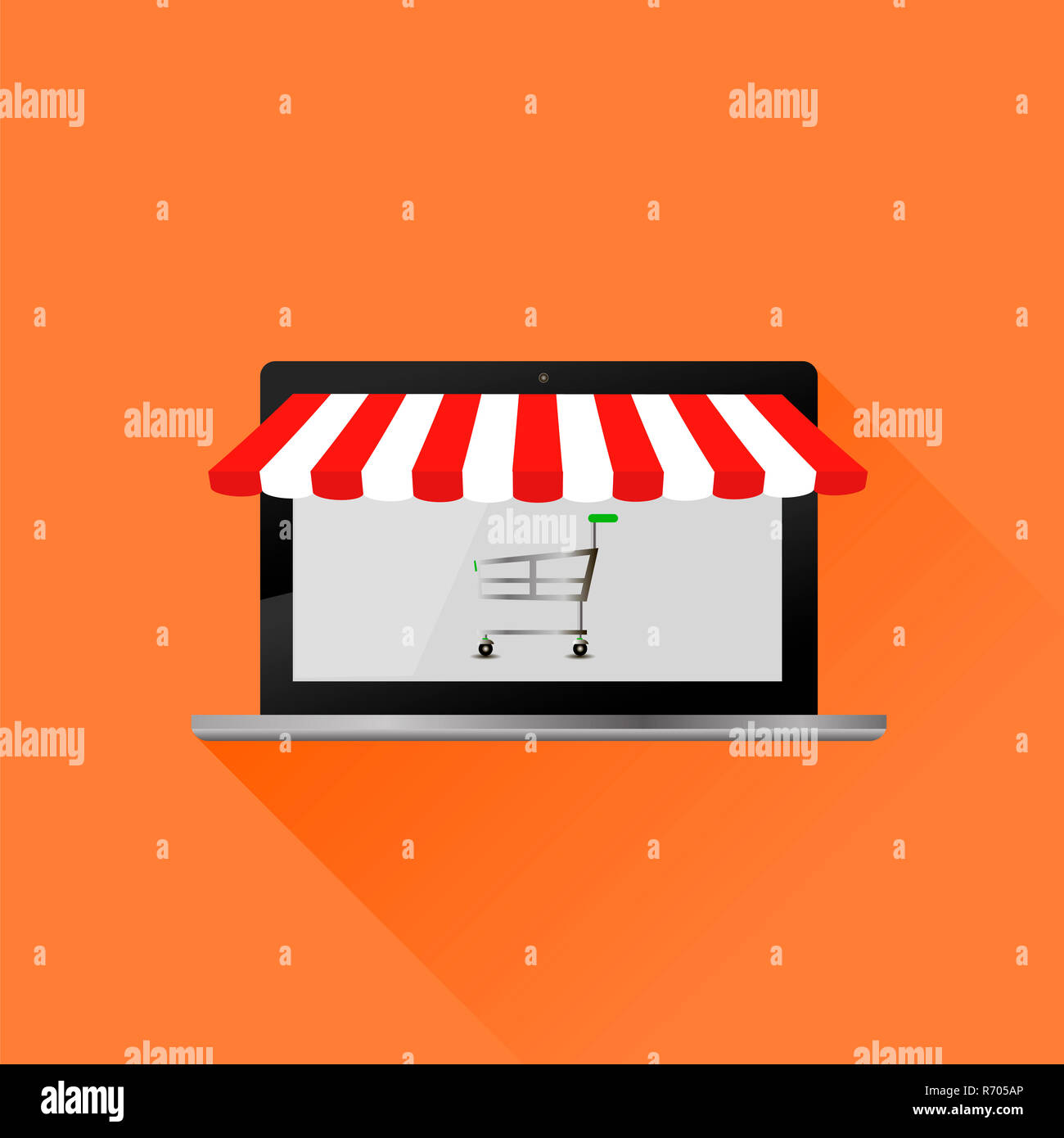 Rosso Bianco tenda. Aprire il portatile con Tenda a strisce. Shopping online Foto Stock