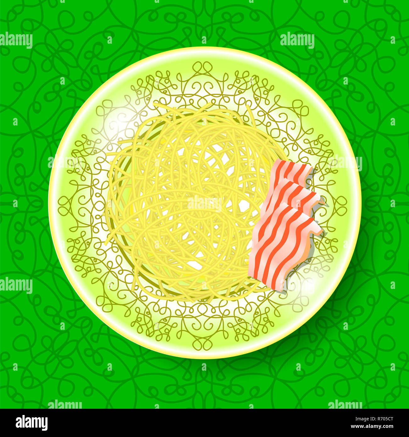 Bollito prodotto farinosa Spaghetti sul verde sfondo ornamentale Foto Stock