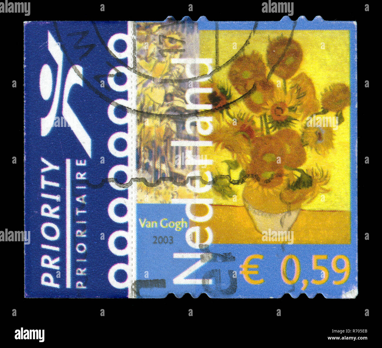 Francobollo dai Paesi Bassi in Vincent van Gogh il 150° compleanno serie emesso nel 2003 Foto Stock