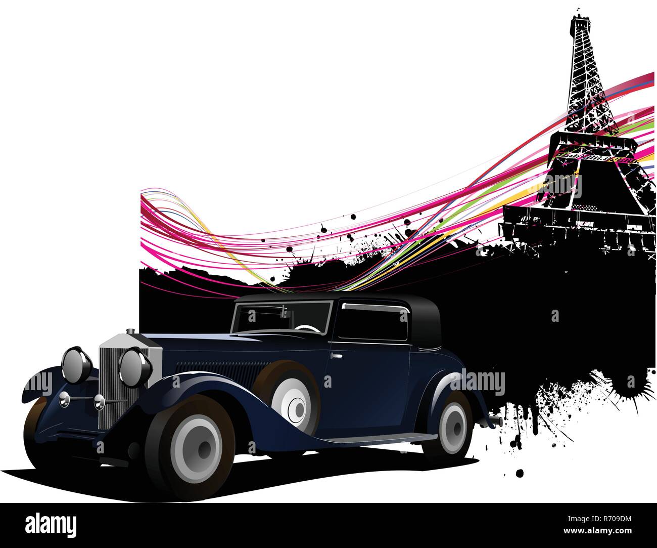 Parigi sfondo immagine con più di cinquanta anni di età auto d'epoca . Illustrazione Vettoriale Illustrazione Vettoriale