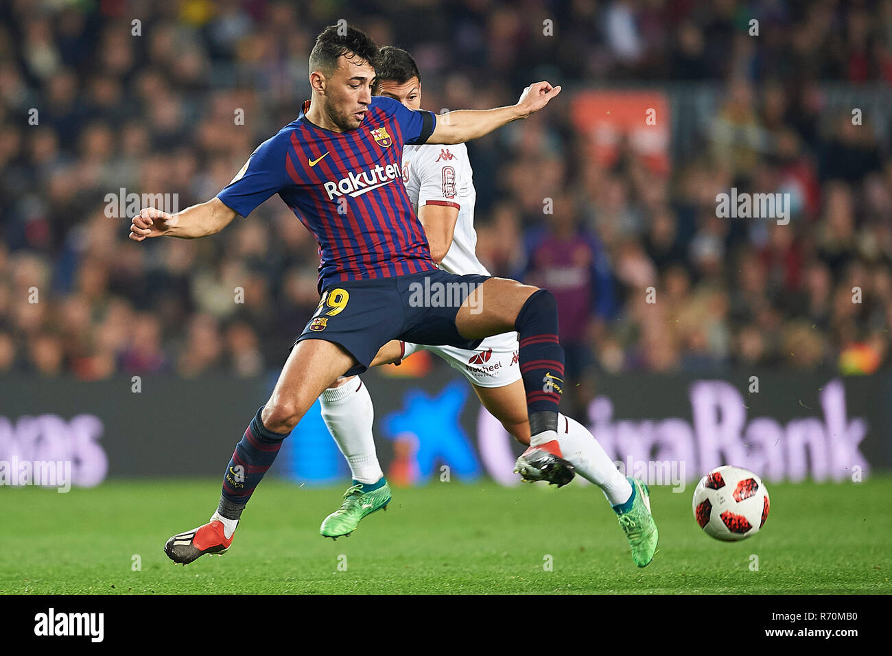 Barcellona, 5-12-2018. Il Copa el Rey 2018/ 2019, round di 32 seconda gamba. Barcelona-Cultural Leonesa. Munir el Haddadi di Barcellona durante il gioco Barcellona - Leonesa culturale Foto Stock