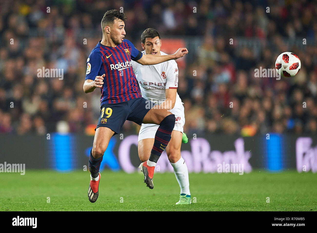 Barcellona, 5-12-2018. Il Copa el Rey 2018/ 2019, round di 32 seconda gamba. Barcelona-Cultural Leonesa. Munir el Haddadi di Barcellona durante il gioco Barcellona - Leonesa culturale Foto Stock