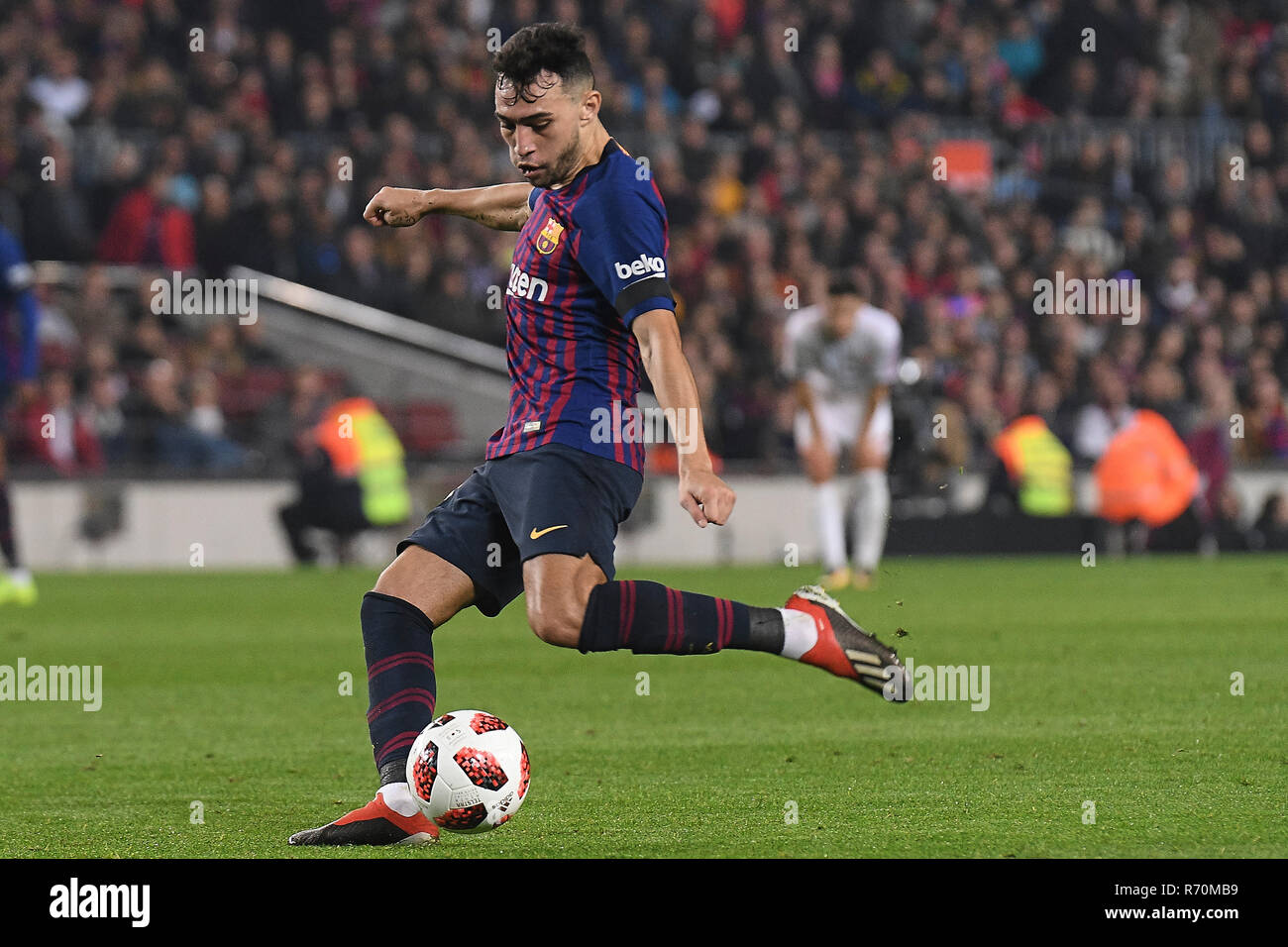 Barcellona, 5-12-2018. Il Copa el Rey 2018/ 2019, round di 32 seconda gamba. Barcelona-Cultural Leonesa. Munir el Haddadi di Barcellona durante il gioco Barcellona - Leonesa culturale Foto Stock