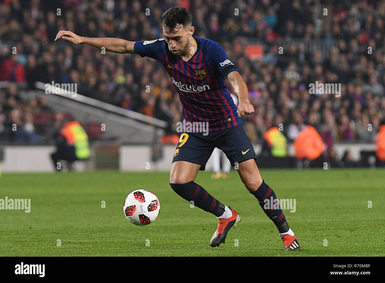 Barcellona, 5-12-2018. Il Copa el Rey 2018/ 2019, round di 32 seconda gamba. Barcelona-Cultural Leonesa. Munir el Haddadi di Barcellona durante il gioco Barcellona - Leonesa culturale Foto Stock