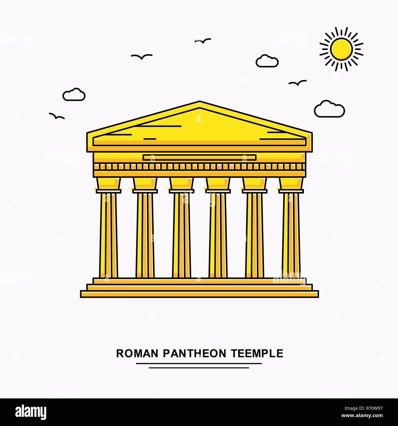 PANTHEON ROMANO TEEMPLE monumento modello Poster. World Travel giallo lo sfondo dell'illustrazione in linea con lo stile beauture scena naturale Illustrazione Vettoriale