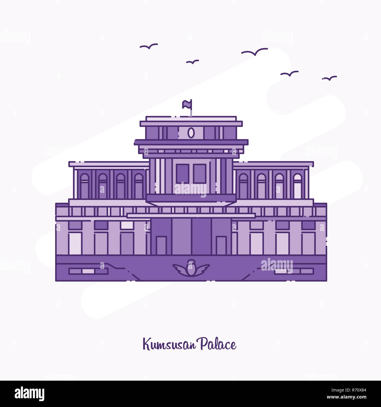 Palazzo KUMSUSAN Landmark viola linea tratteggiata skyline illustrazione vettoriale Illustrazione Vettoriale