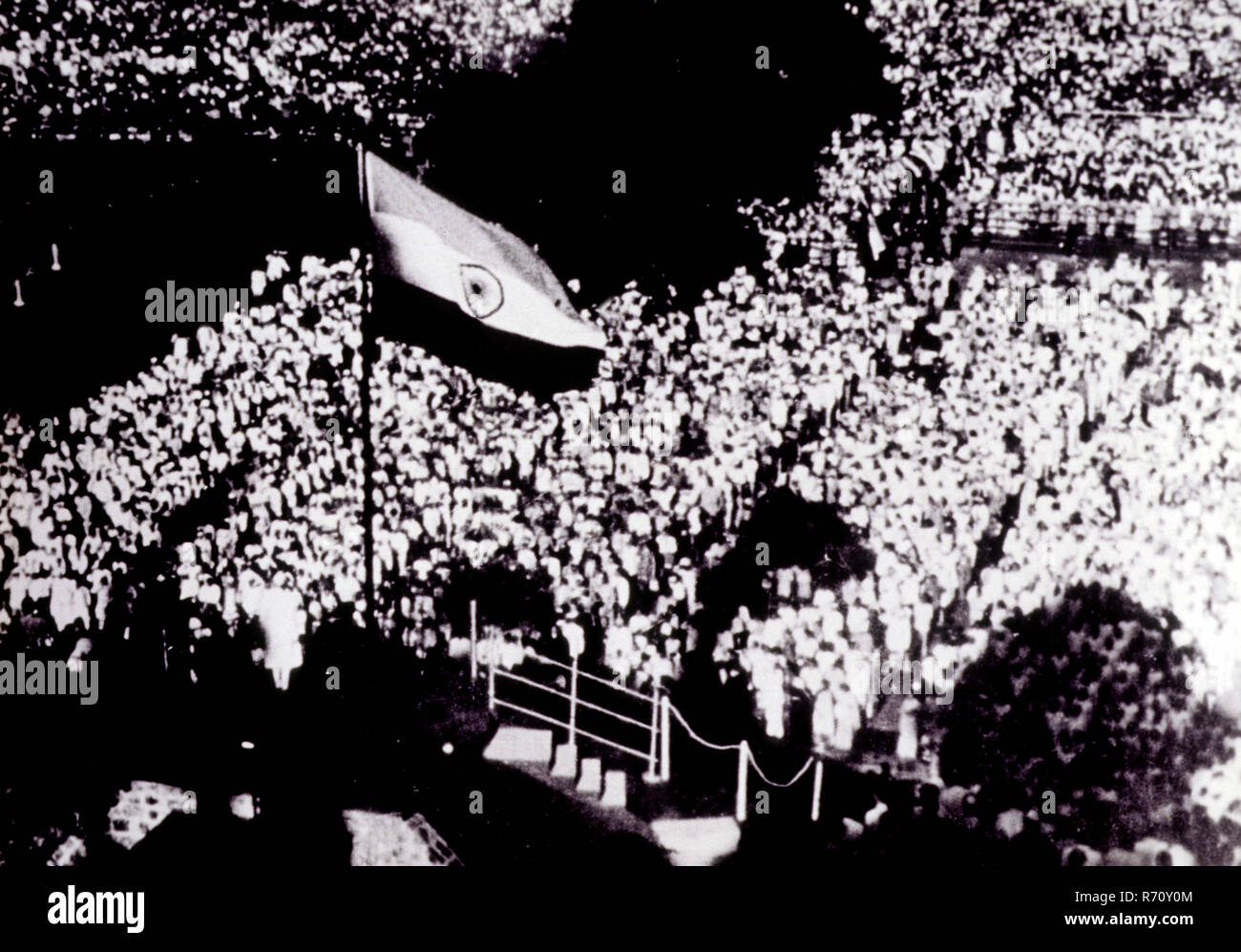 15 agosto 1947, festa dell'Indipendenza, Forte Rosso, Delhi, India, Asia, vecchia immagine del 1900 vintage Foto Stock