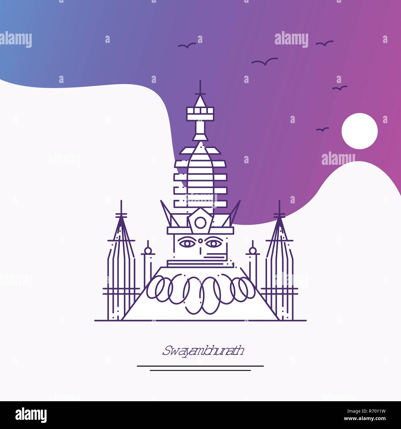 SWAYAMBHUNATH viaggio modello Poster. Viola background creativo Illustrazione Vettoriale