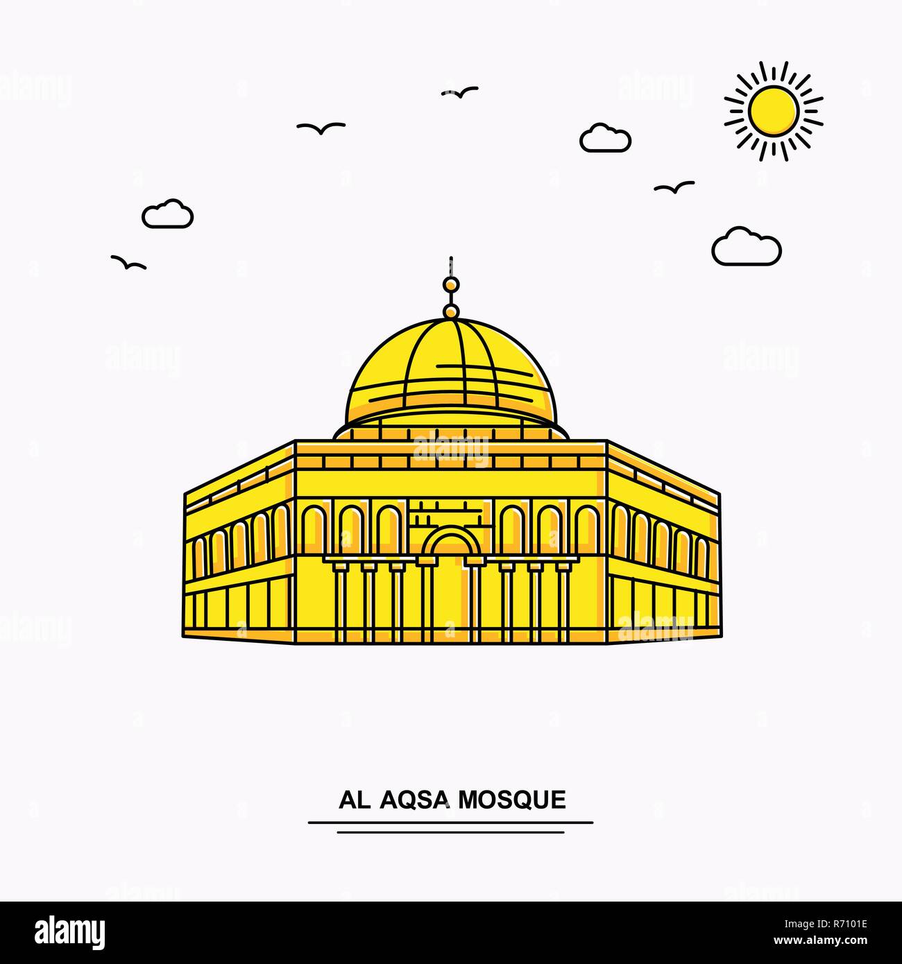 Moschea Al Aqsa monumento modello Poster. World Travel giallo lo sfondo dell'illustrazione in linea con lo stile beauture scena naturale Illustrazione Vettoriale