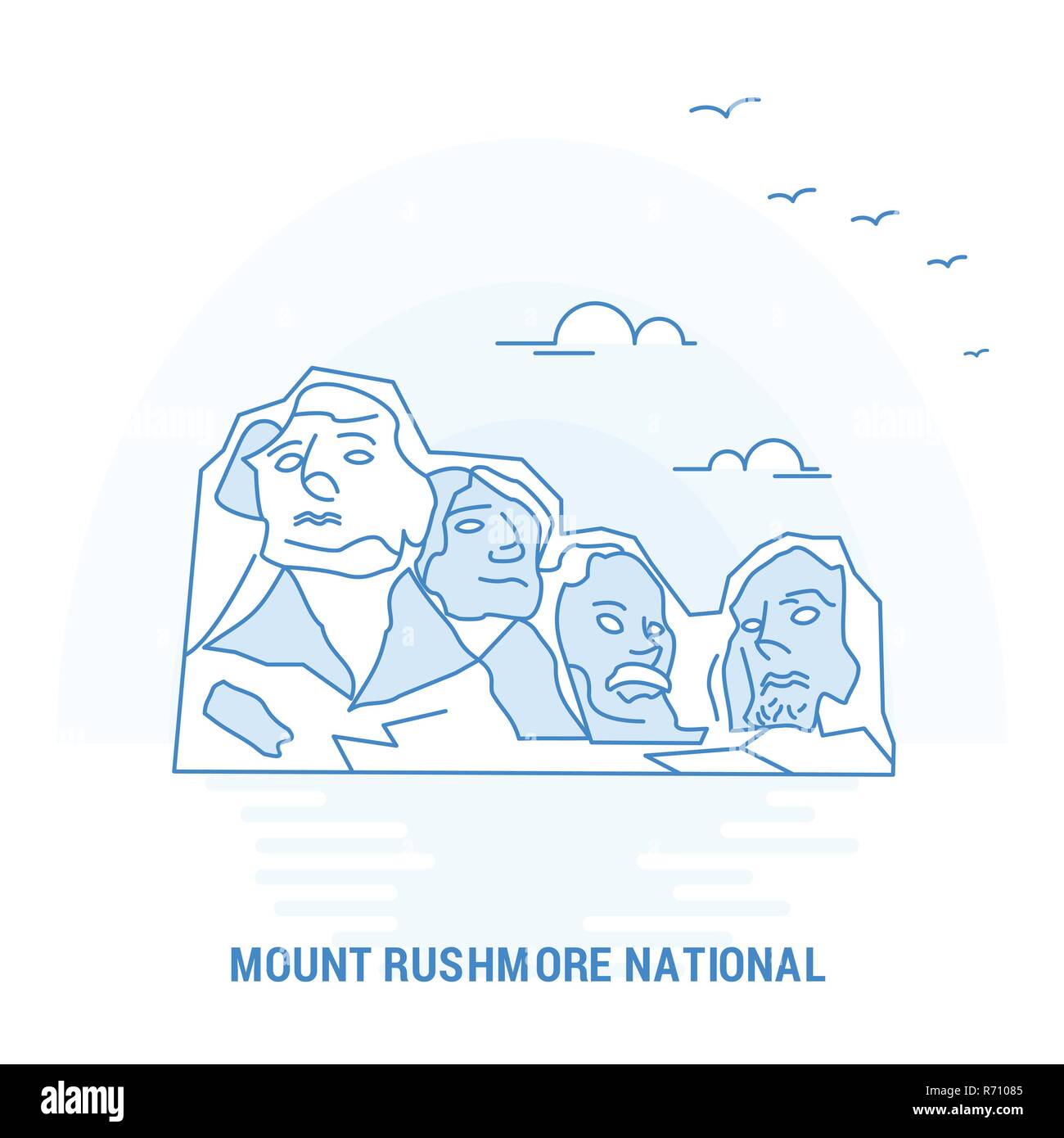 Il monte Rushmore Nazionale azzurra di punto di riferimento. Background creativo e modello di poster Illustrazione Vettoriale