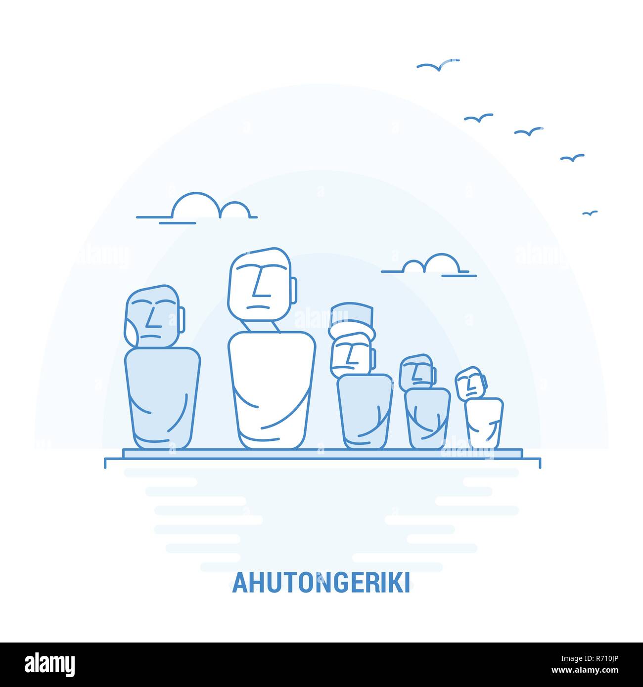 Blu AHUTONGERIKI Landmark. Background creativo e modello di poster Illustrazione Vettoriale