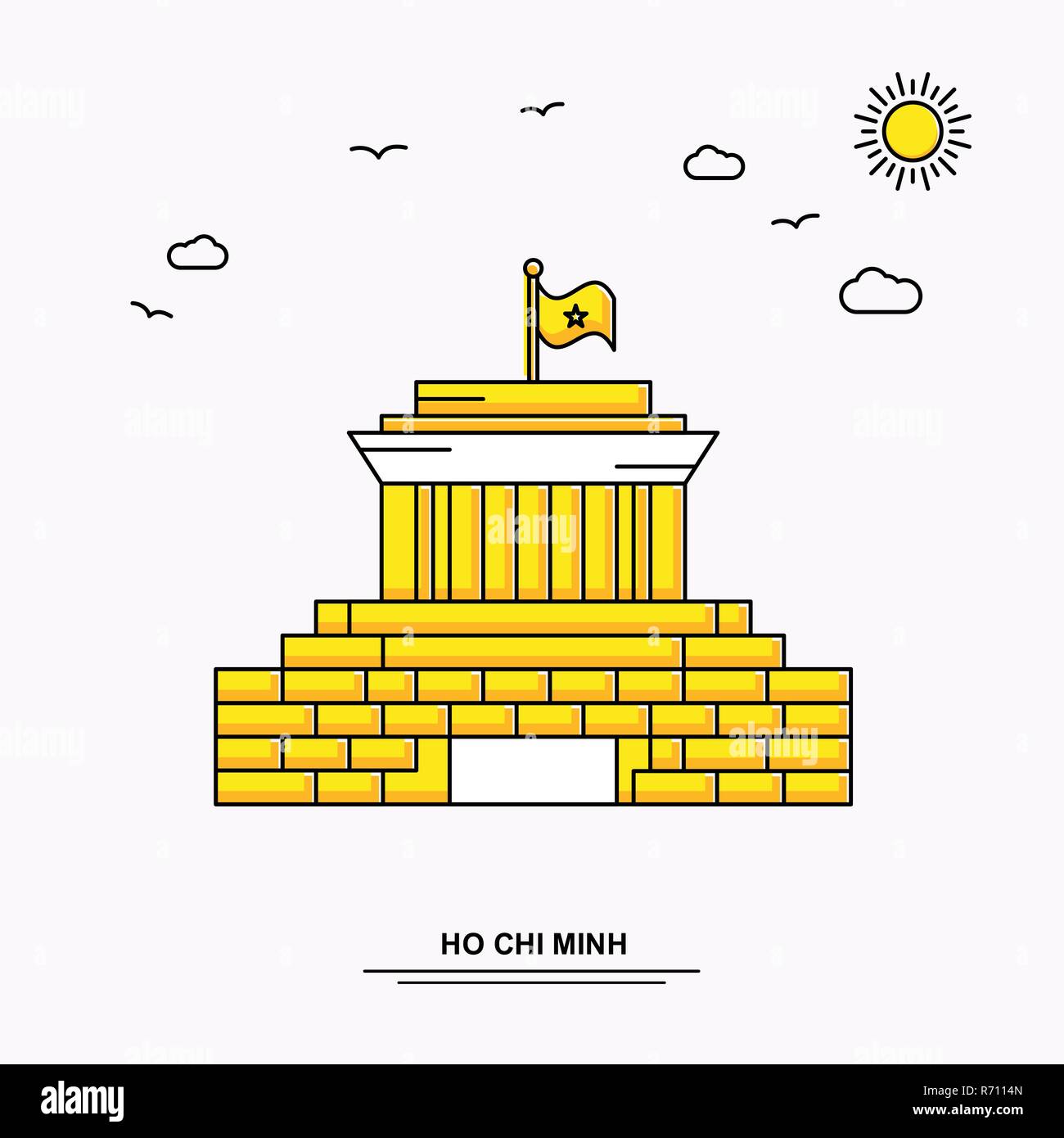 HO CHI MINH monumento modello Poster. World Travel giallo lo sfondo dell'illustrazione in linea con lo stile beauture scena naturale Illustrazione Vettoriale