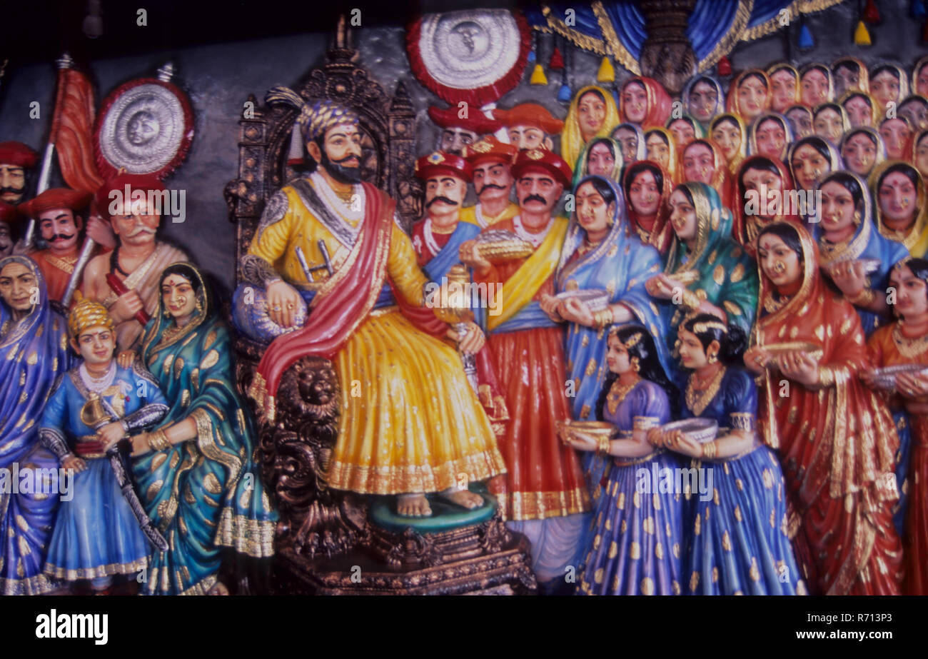La pittura di Shivaji maharaja raja abhishek a dervan, Maharashtra, India Foto Stock