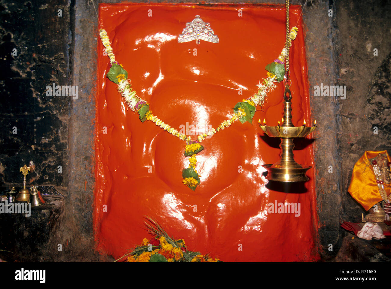 Girijatmaj Ashtavinayak Tempio idol, Ganesha Tempio, Ganesa Lena, Ganesh Pahar Grotte, Lenyadri, Gomegaon, Junnar, Pune, Maharashtra, India, Asia Foto Stock