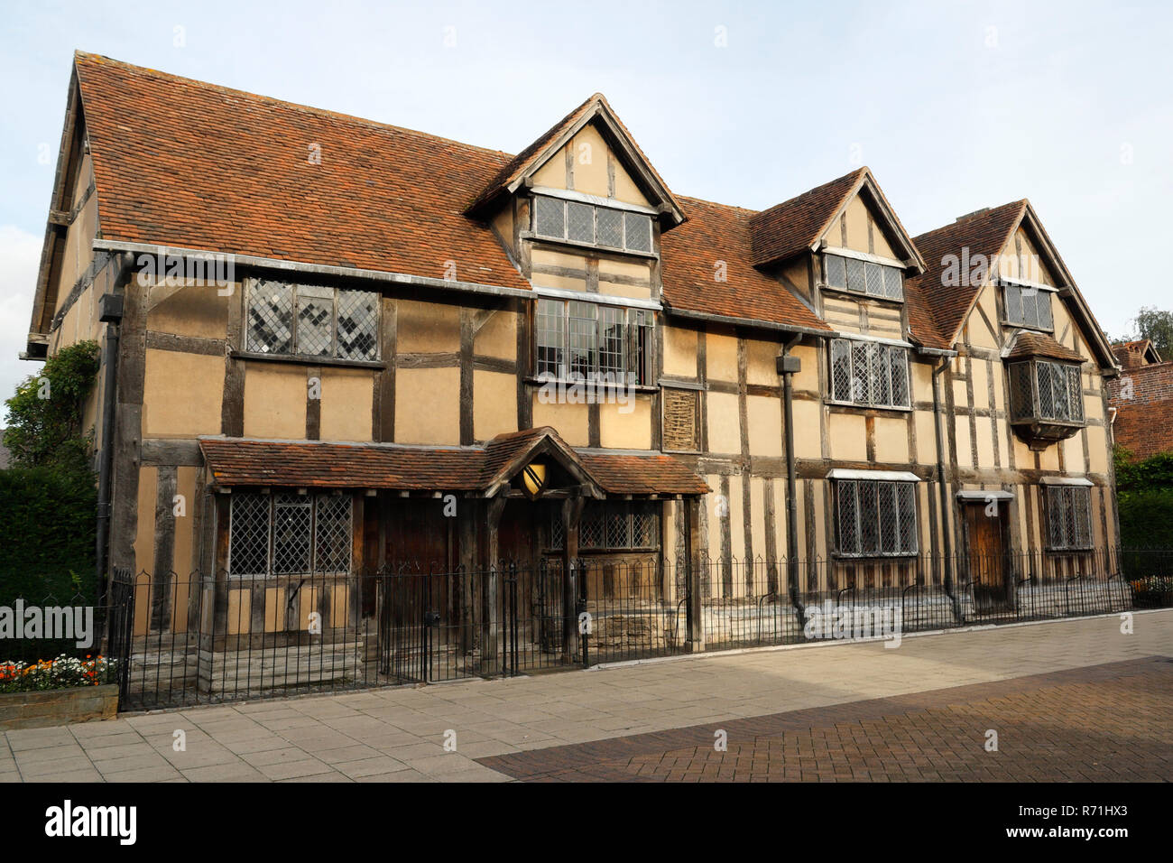 Luogo di nascita di William Shakespeare, Henley Street Stratford upon Avon, Inghilterra UK, edificio in legno Tudor, Shakespeare Trust, attrazione turistica elencata Foto Stock