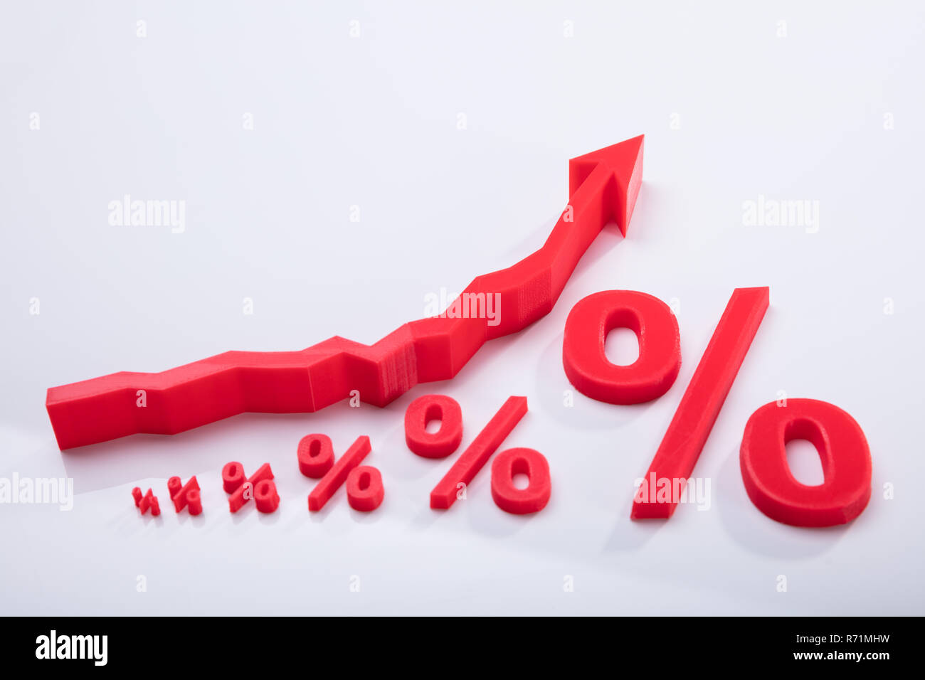 Close-up della percentuale di simbolo e segno di freccia Foto Stock