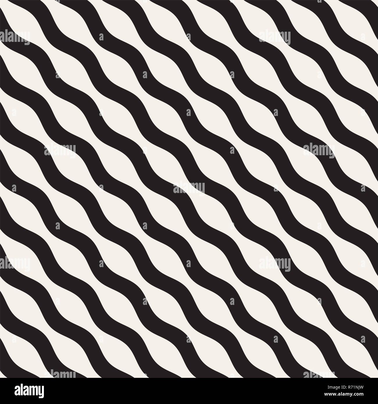 Vector seamless in bianco e nero le linee ondulate pattern. Abstract sfondo geometrico design. Foto Stock