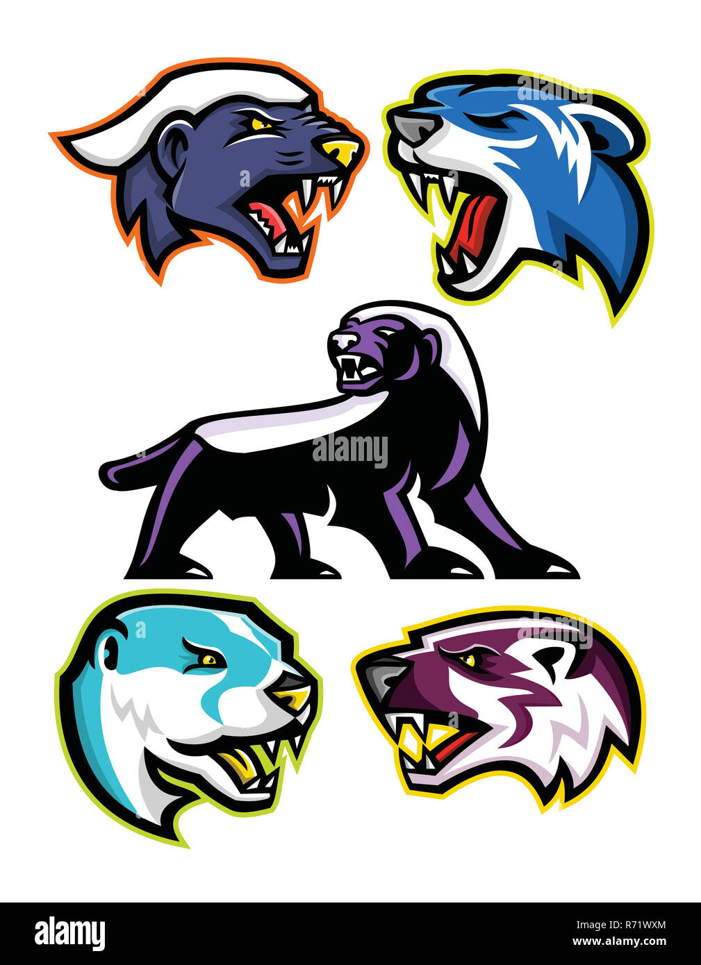 Fossorial carnivori e mammiferi raccolta mascotte Foto Stock