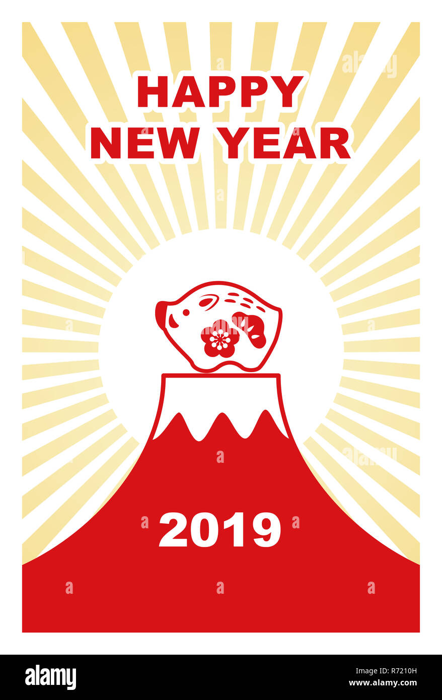 Anno nuovo scheda con il cinghiale bambola e Fuji mountain per l'anno 2019 Foto Stock