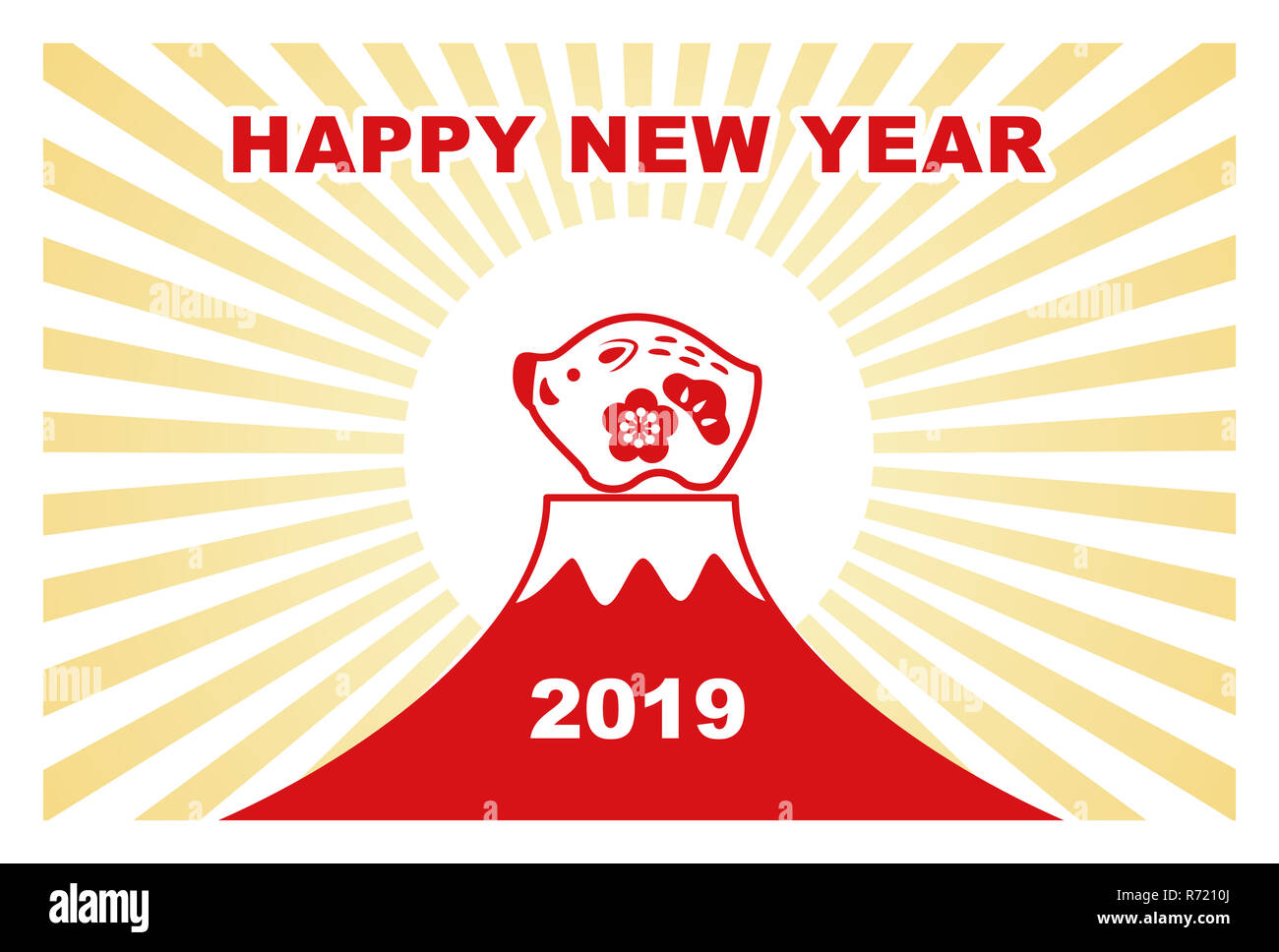 Anno nuovo scheda con il cinghiale bambola e Fuji mountain per l'anno 2019 Foto Stock