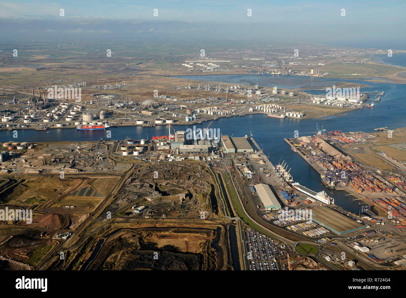 Una veduta aerea di rotte Teesport, Middlesborough, Teeside, North East England, Regno Unito Foto Stock