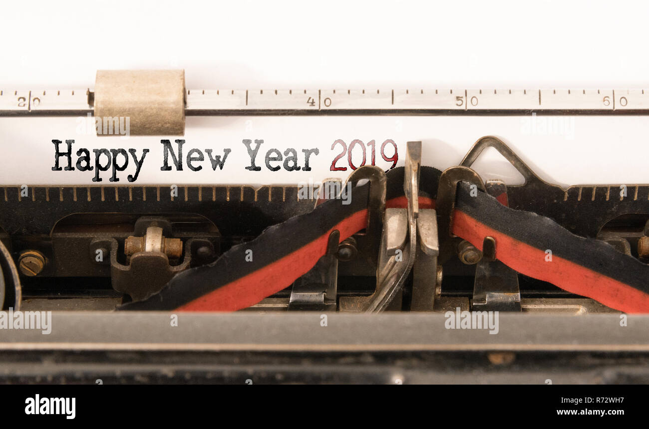 Felice Anno Nuovo 2019 scritta sulla vendemmia manuale dattiloscritto Foto Stock