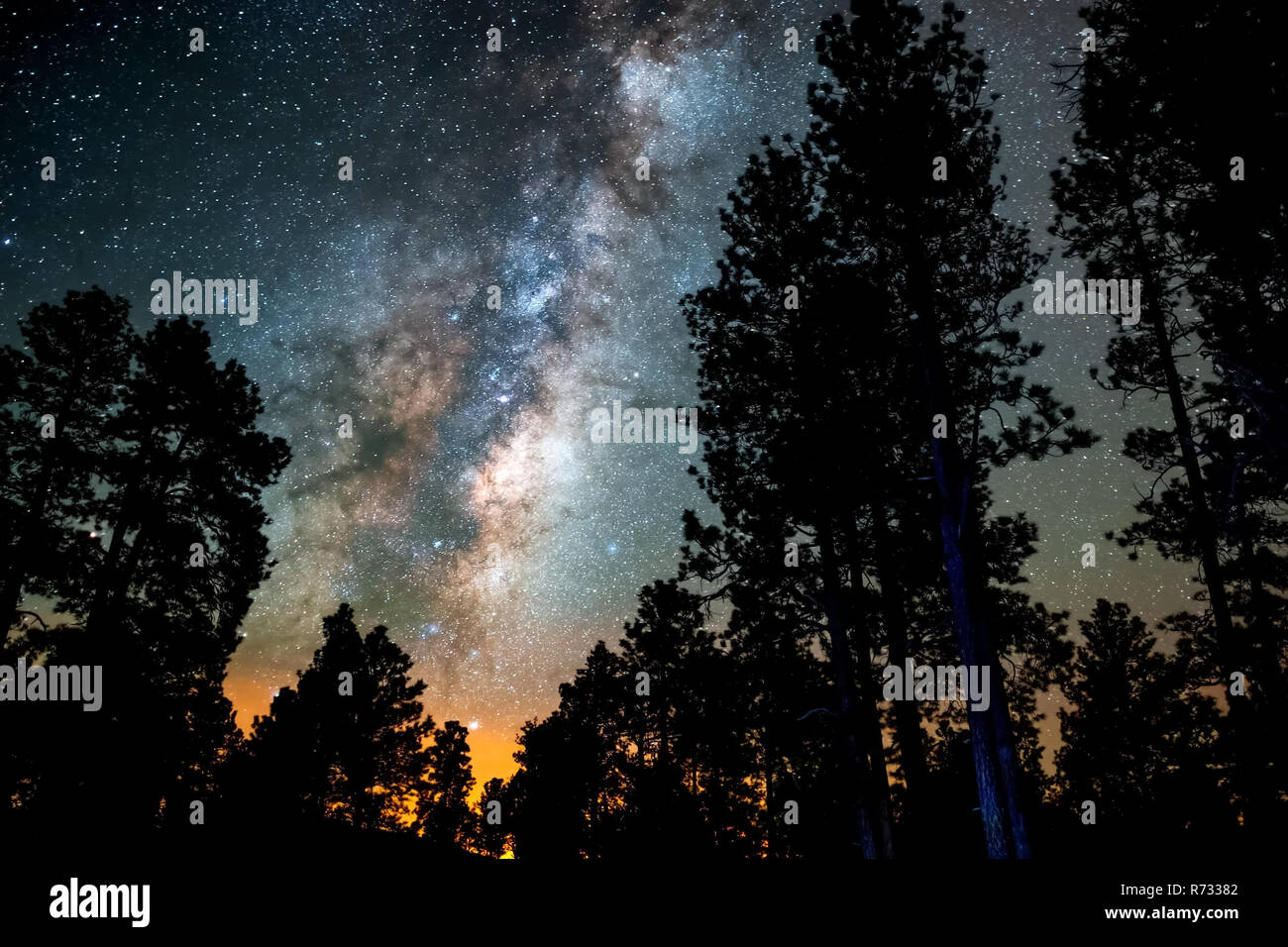 Il cielo stellato la via lattea. Foto di lunga esposizione. Paesaggio notturno Foto Stock