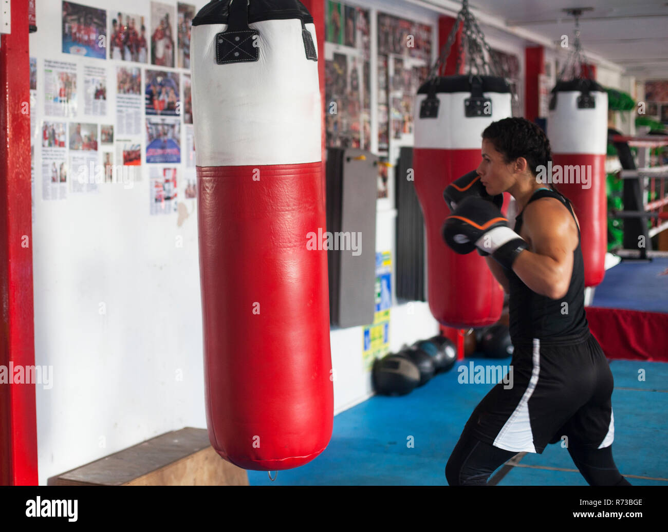Boxer femmina formazione in palestra Foto Stock