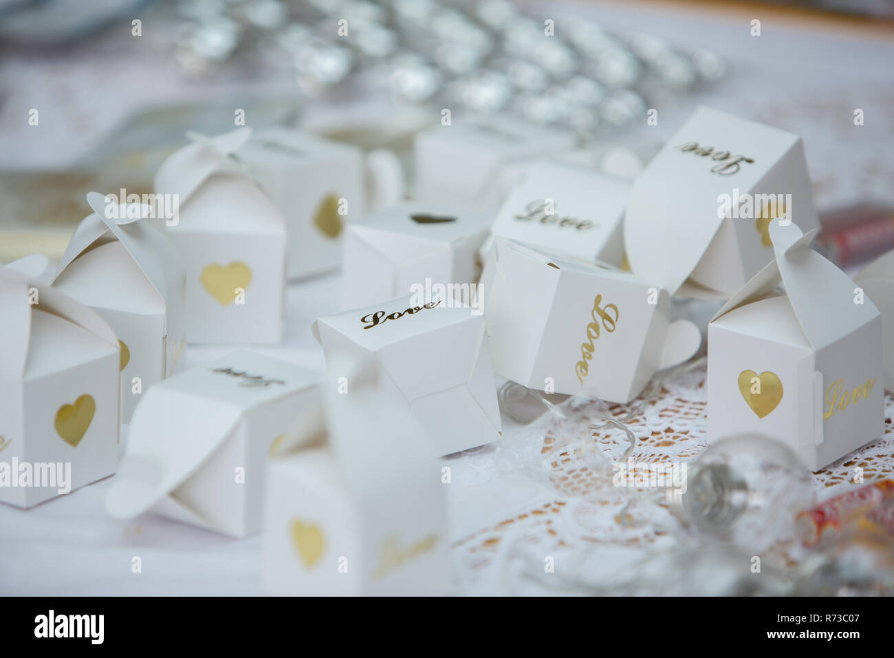 Scatole di coriandoli a Wedding Foto Stock