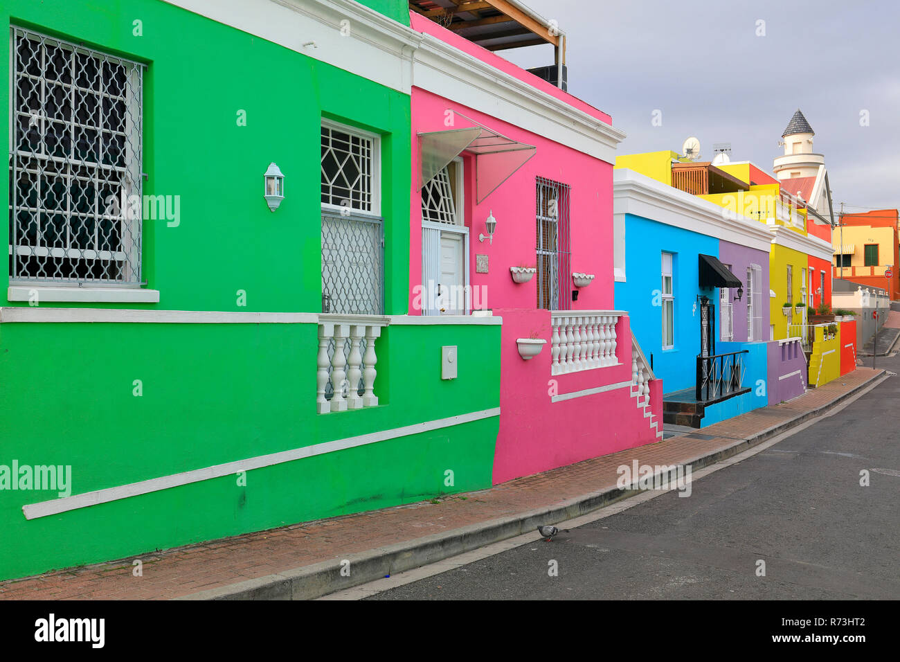 Case colorate, Bo-Kaap, Cape Town, Western Cape, Sud Africa e Africa Foto Stock