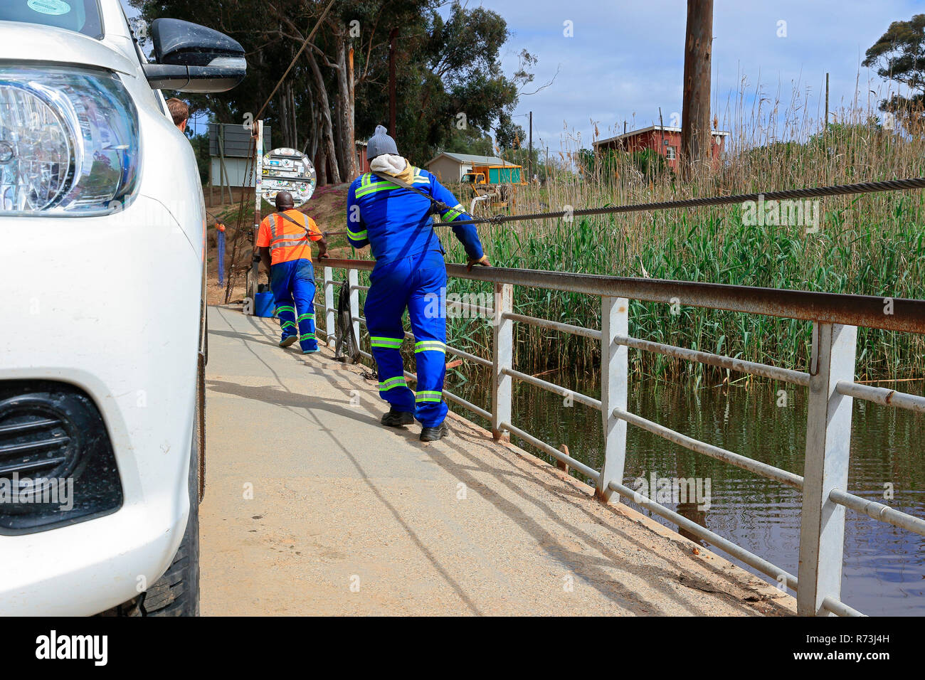 Pontone, traghetto, auto, Distretto di Overberg, Sud Africa e Africa Foto Stock