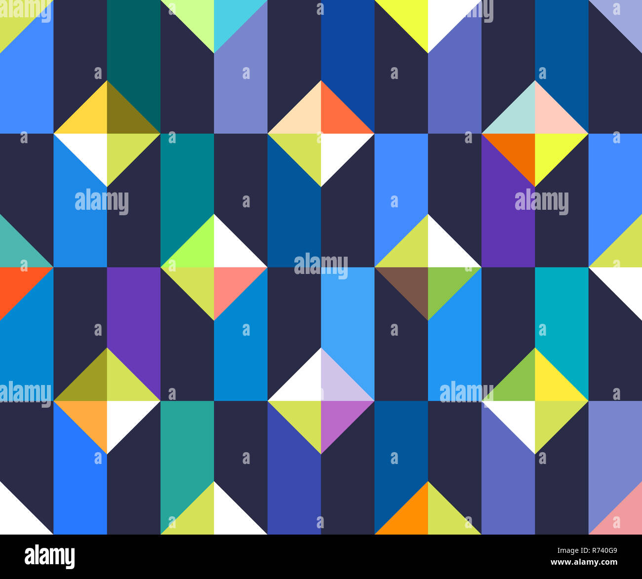 Astratta geometrica seamless pattern. Patchwork motif sfondo. Forme colorate di decorazione a mosaico Foto Stock