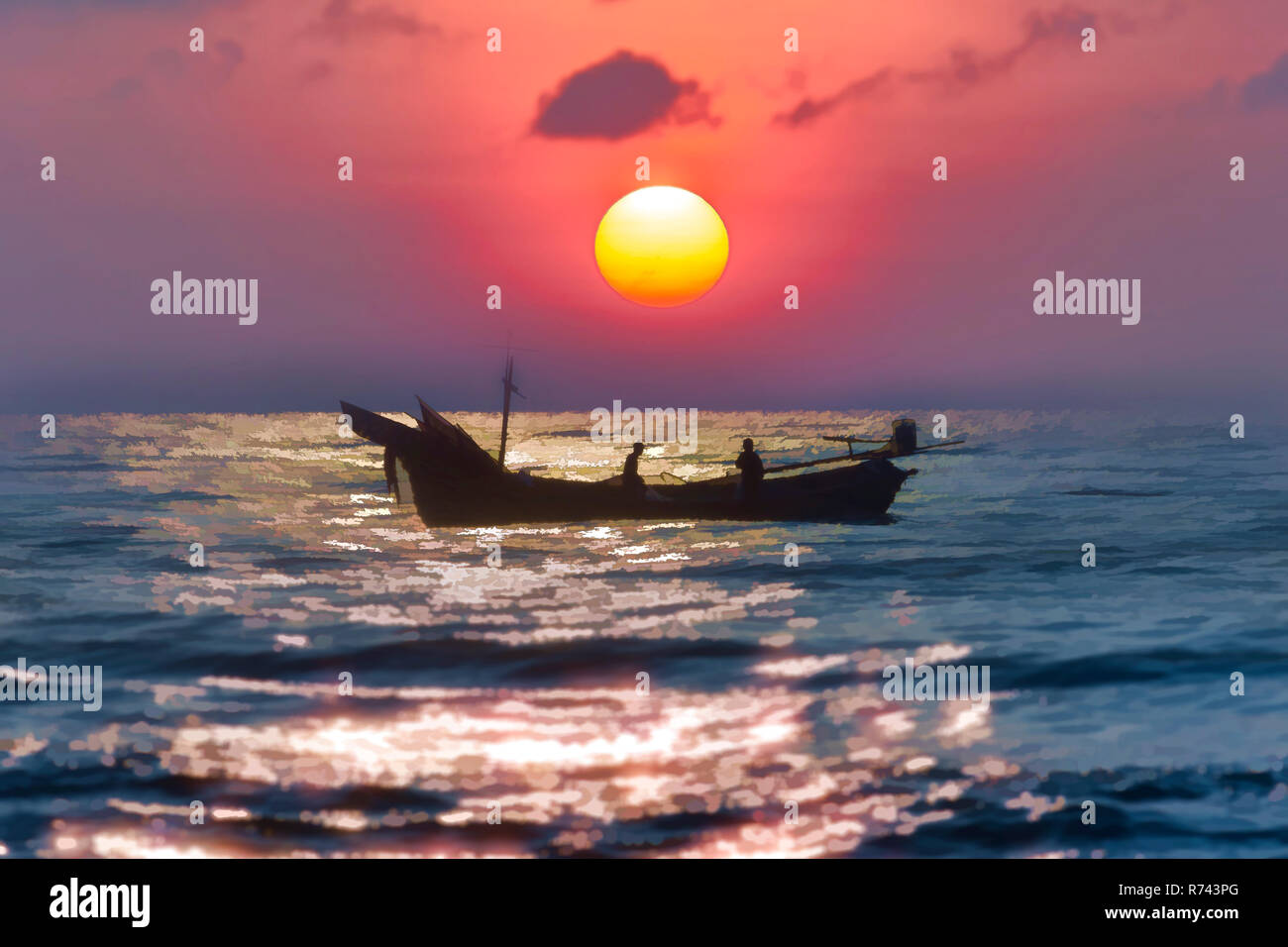 Il sole e la nuvola sunrise a songkhla pescatore e uno stile di vita ogni mattina Foto Stock