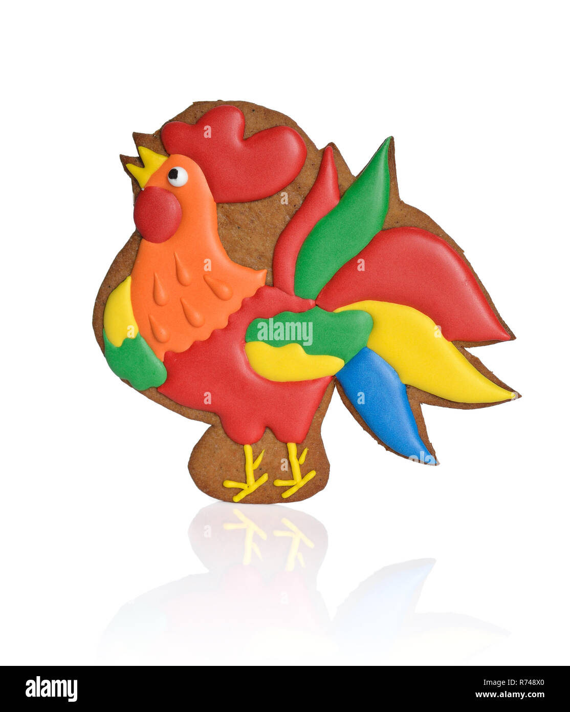 Gingerbread - rooster. Isolato su sfondo bianco. Foto Stock