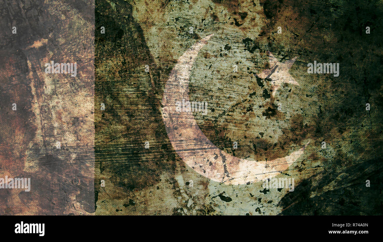 Molto Grungy Vintage bandiera pakistana, Pakistan Grunge Texture di sfondo Foto Stock