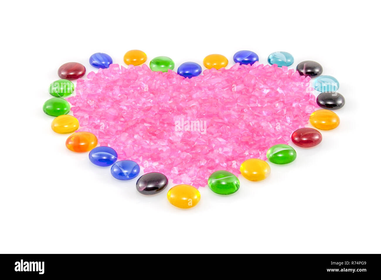 Cuore del vaso gemme e riempito con cristalli Foto Stock
