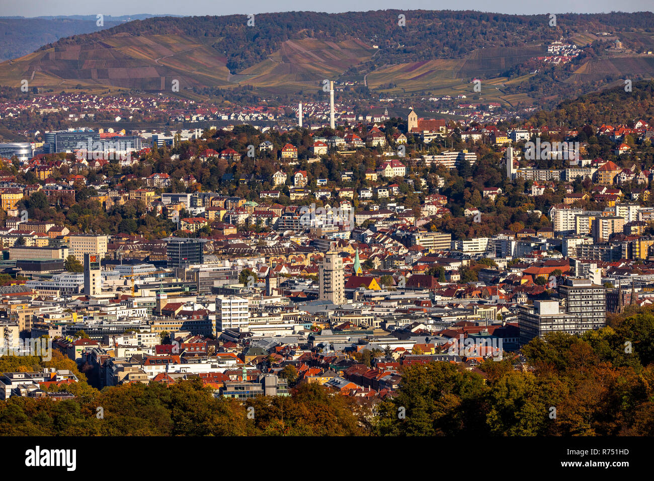Vista del centro della città di Stoccarda e del Baden-WŸrttemberg, Foto Stock