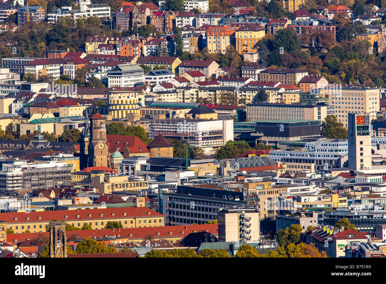 Vista del centro della città di Stoccarda e del Baden-WŸrttemberg, Foto Stock