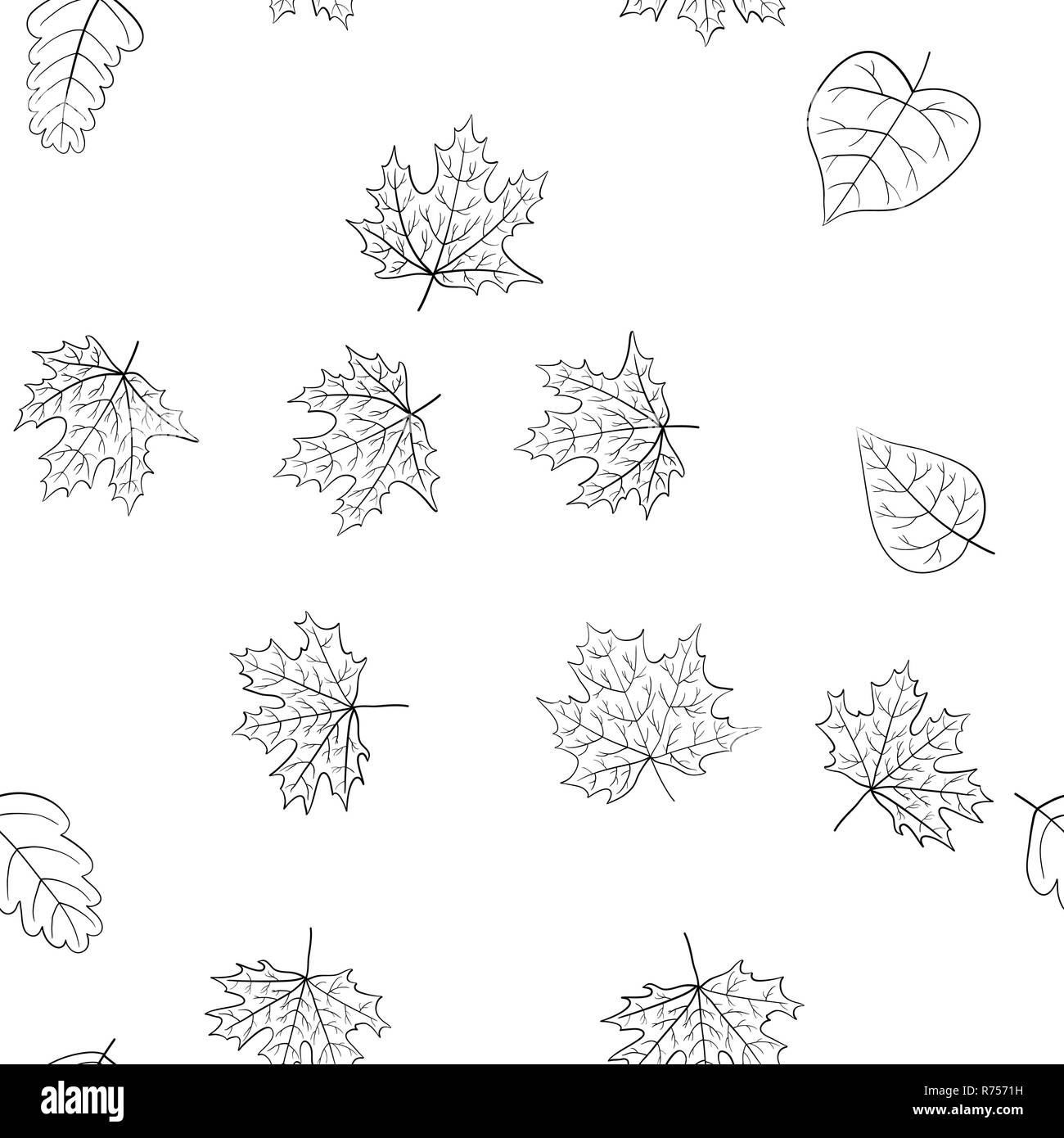 Vettore di astratta doodle Foglie di autunno pattern senza giunture Foto Stock