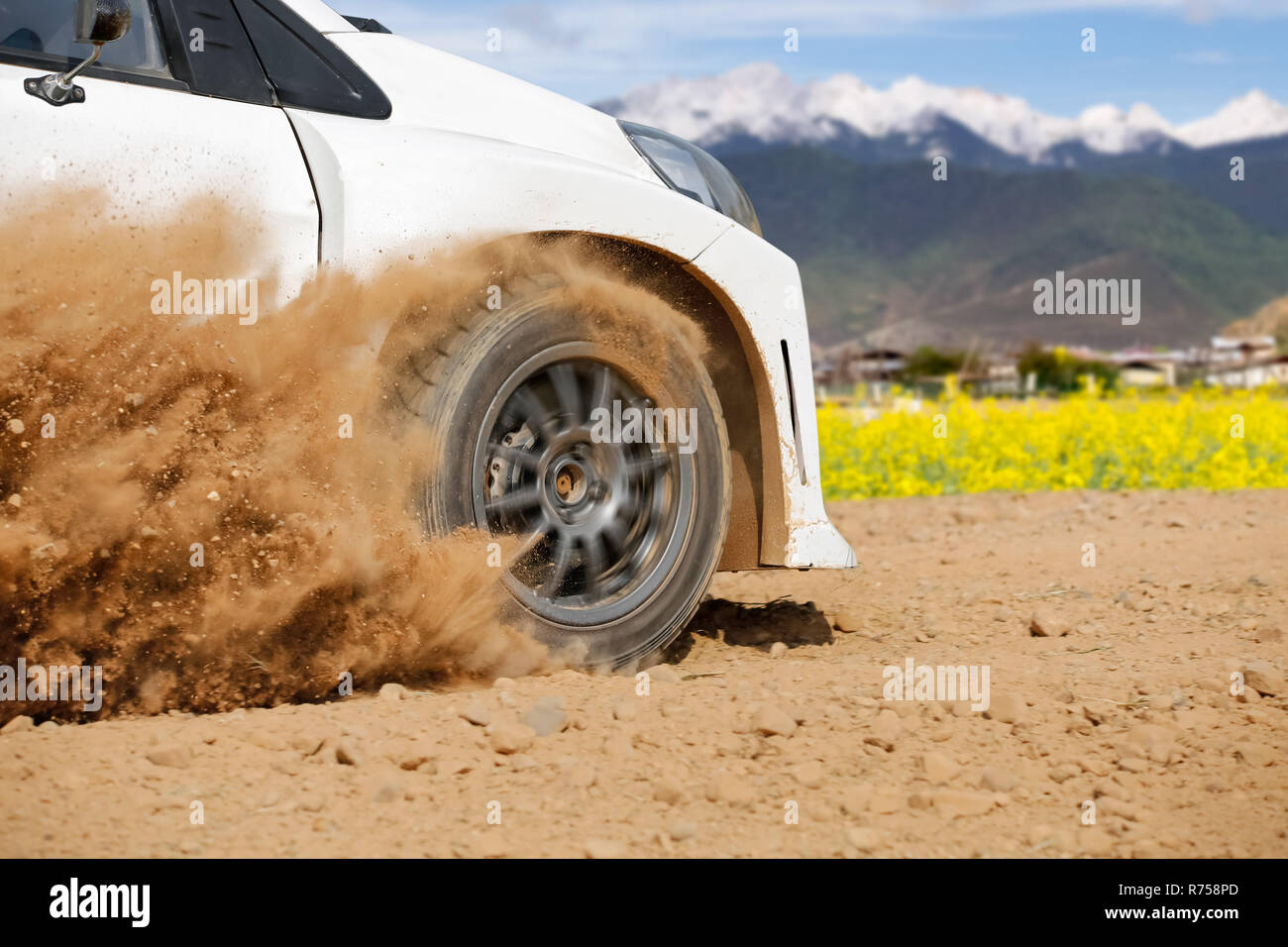 Rally auto da competizione in pista sterrata. Foto Stock