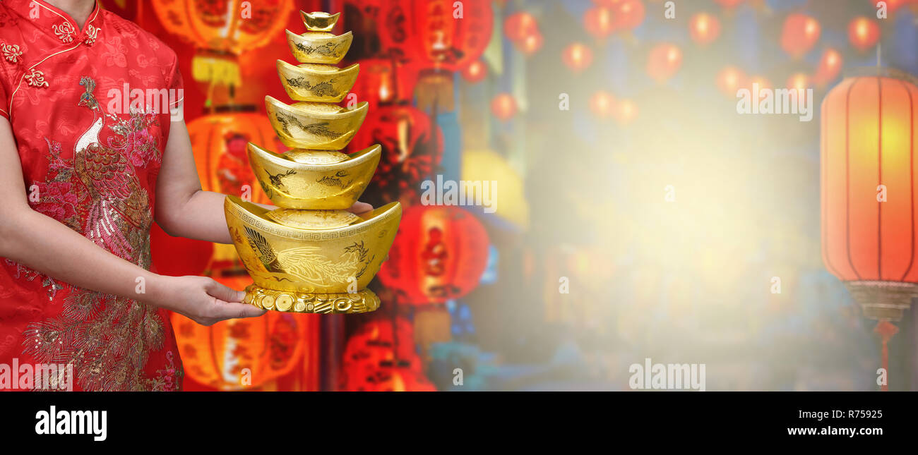 Anno Nuovo cinese di lingotto d'oro (qian) Foto Stock