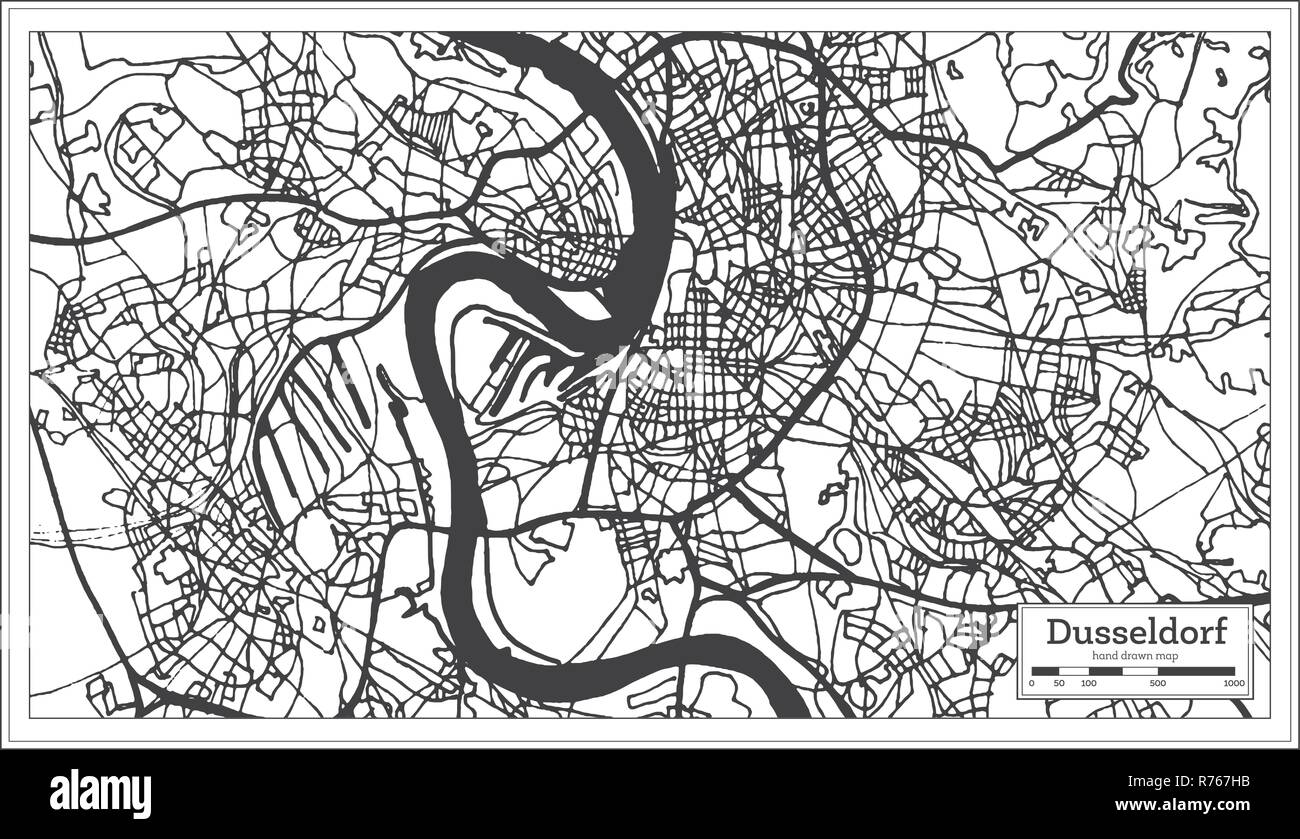 Dusseldorf Germania Mappa della città in stile retrò. Mappa di contorno. Illustrazione Vettoriale. Illustrazione Vettoriale