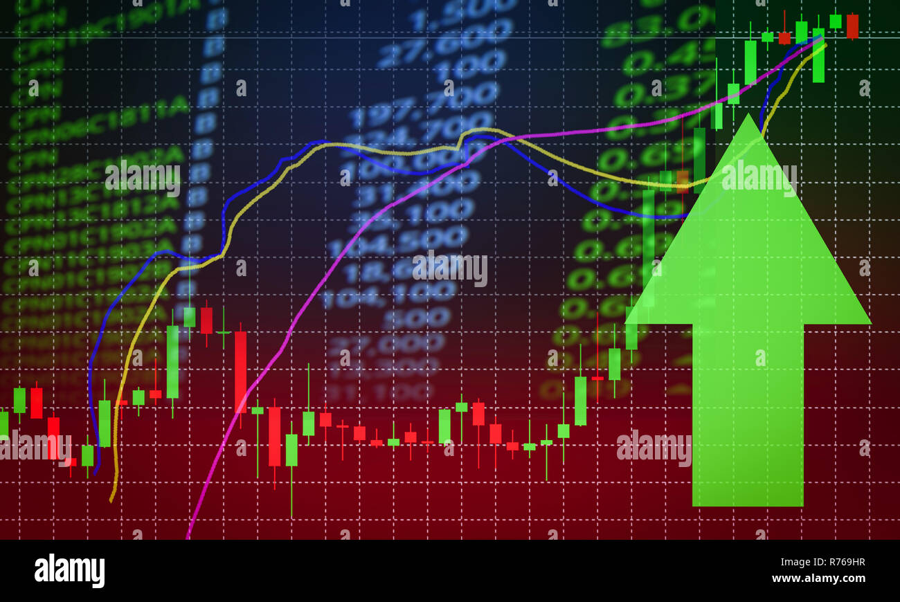 Il successo delle quotazioni di borsa freccia verde in alto la crescita dei  profitti / Stock Exchange di analisi di mercato o grafici forex grafico -  Affari e finanza soldi forex t.r.a