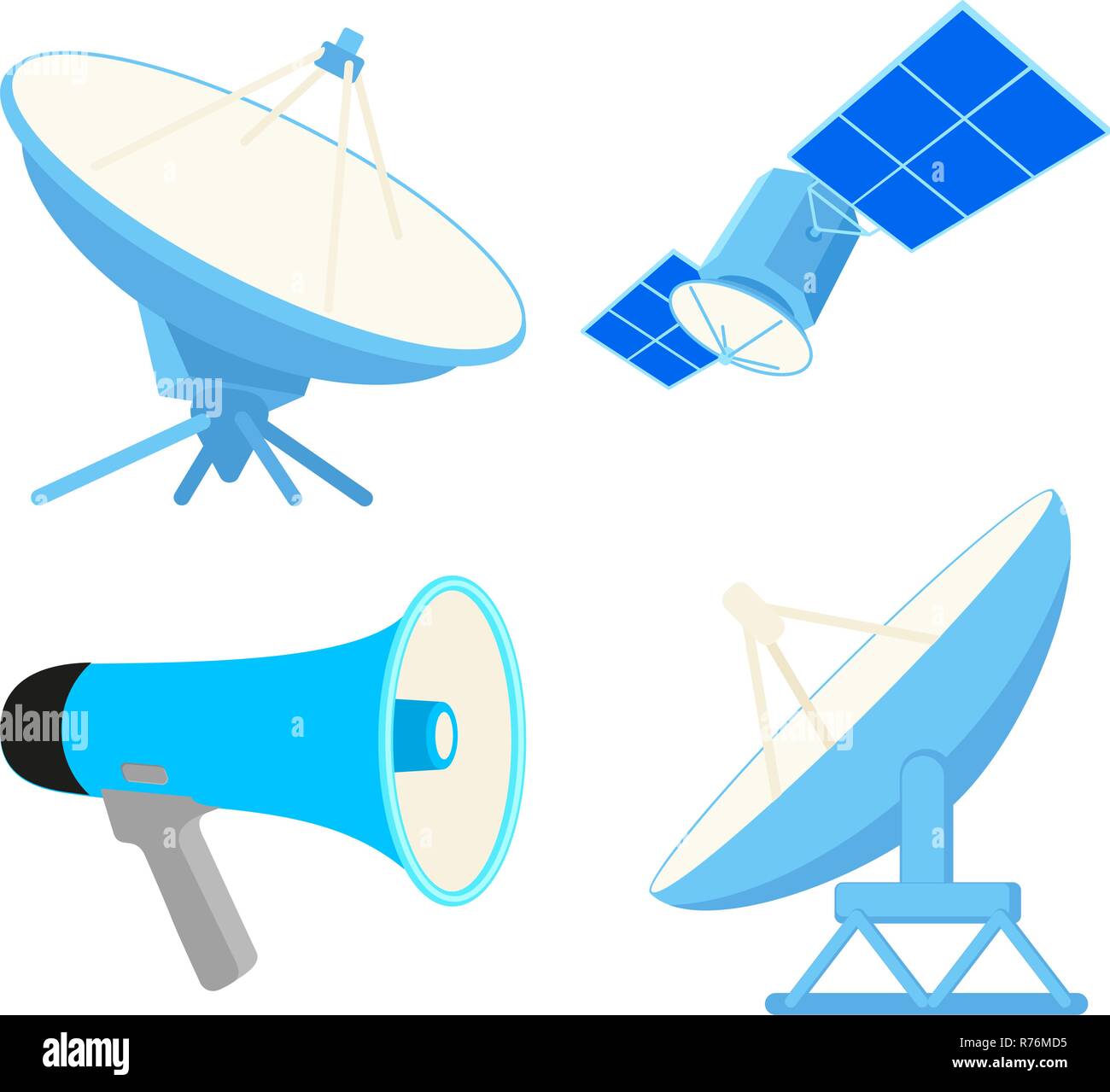 Colorata in stile fumetto elementi di telecomunicazione Illustrazione Vettoriale