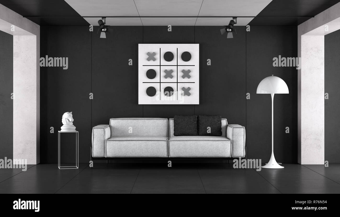 Minimalista in bianco e nero soggiorno Foto Stock