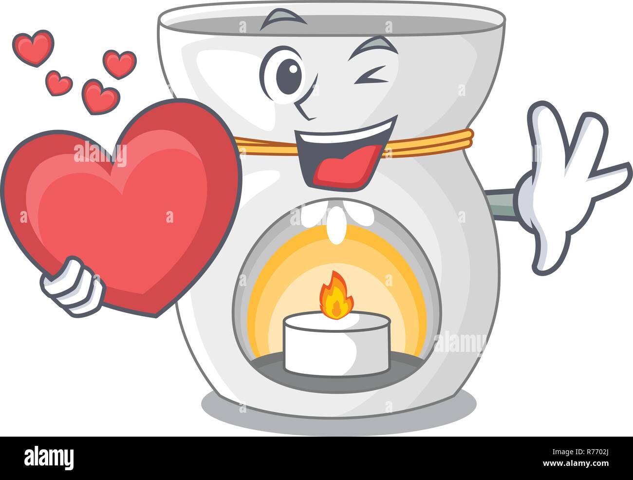 Con cuore aroma lampada con candela che brucia la mascotte illustrazione vettoriale Illustrazione Vettoriale