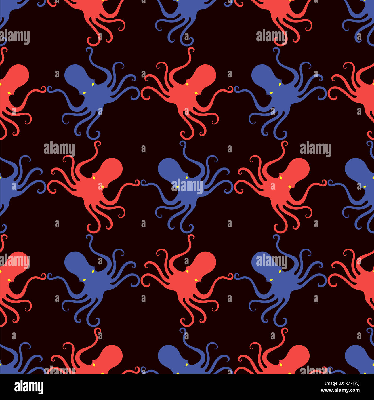 Colorato Icona Octopus Seamless Pattern. Testurizzato Stilized Design. Mare modello alimentare. Foto Stock