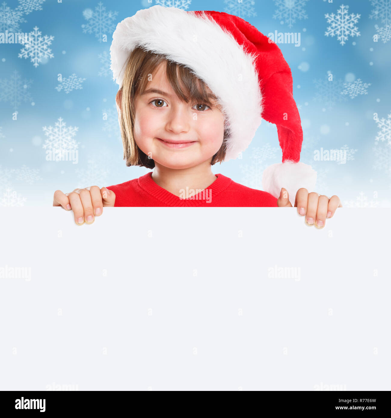 Natale bambino kid girl Santa Claus vuoto quadrato banner copyspace spazio copia Foto Stock
