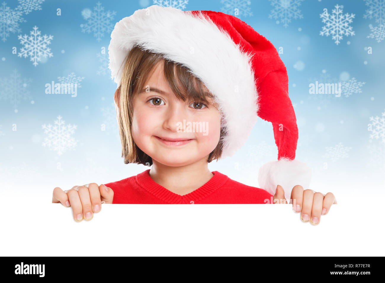 Natale bambino kid girl Santa Claus vuoto copyspace banner spazio copia Foto Stock