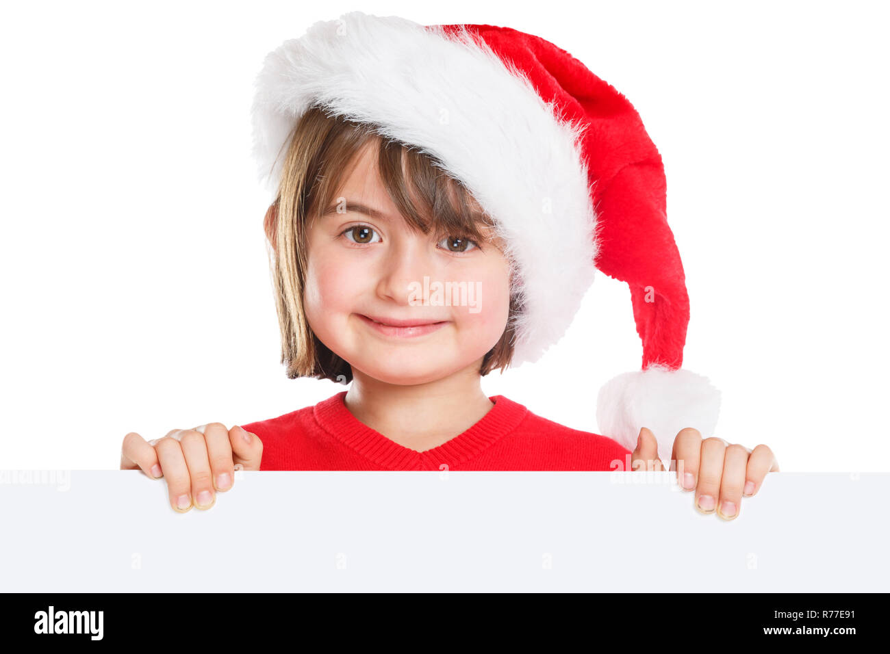 Bambino kid girl Christmas Santa Claus vuoto copyspace banner spazio copia Foto Stock